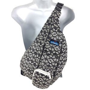 Kavu Large Sling Rope Crossbody Bag Backpack Black White Geometric Tribal